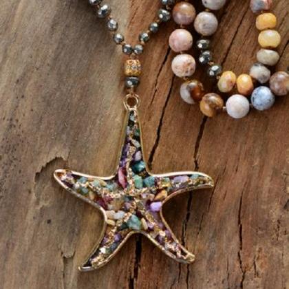 Starfish Pendant Necklace In Vintage Chrysanthemum..