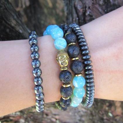 Natural Lava Stone and Teal Blue Ag..