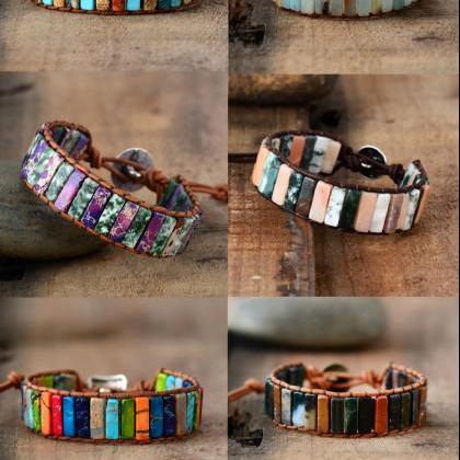 Jasper Mix Tubestone Cuff Beaded Bracelet on Luulla