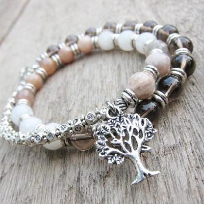 Yoga Mala Bead Bracelet W/ Ohm, Tree Of Life,..