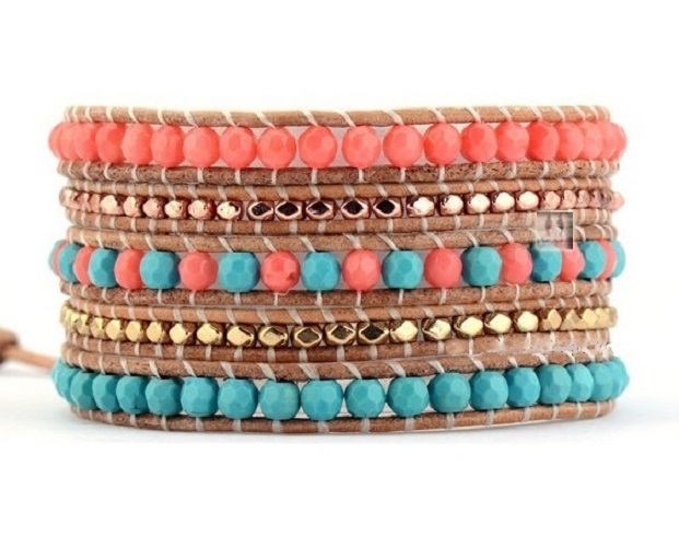 Boho Pink Salmon Beaded Wrap Bracelet - Stackable Wrap Bracelet - Chan Luu Inspired - Bohemian Handmade Jewelry