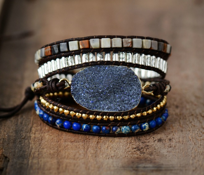 Latest 2018 Druzy Bracelet | Natural Square Shaped Semi-precious stones | 5X Wrap Bracelet | Bohemian Druzy Bracelet | Minimalist Jewelry