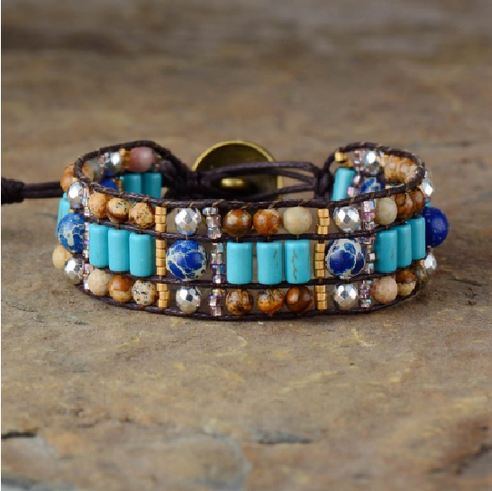 Bohemian Turquoise Jasper Beaded Cuff Bracelet