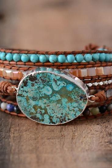 Huge Turquoise Jasper Stone Wrap Bracelet - 5x Wrap Bracelet Chan Luu Style - Statement Jewelry