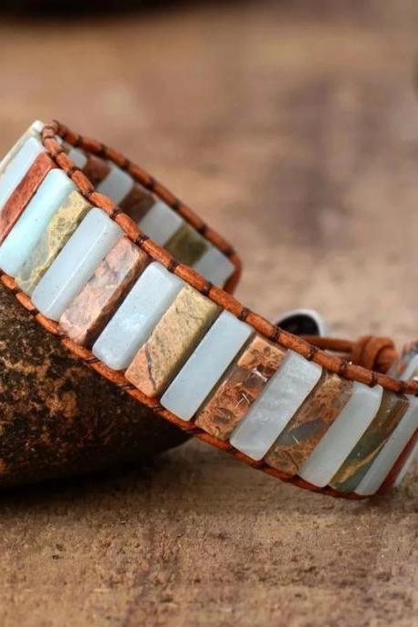 Amazonite Jasper Tubestone Cuff Bracelet