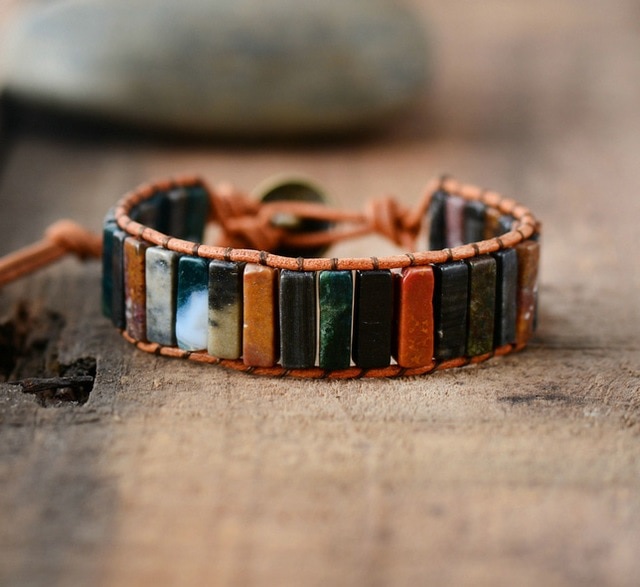 Colors Of Chakra In Natural Agate Jasper Tubestone Bracelet on Luulla